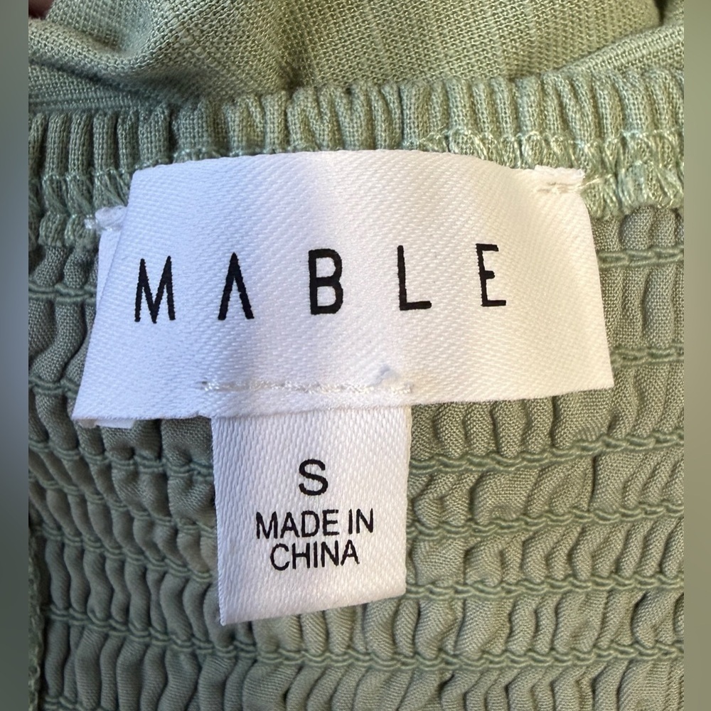 Mable Anthropologie Sage Green Puff Sleeve Smocked Jumpsuit Size S EUC - Picture 3 of 5